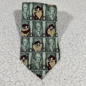 Looney Tunes Mania Mens Necktie Money Taz Novelty Print Green